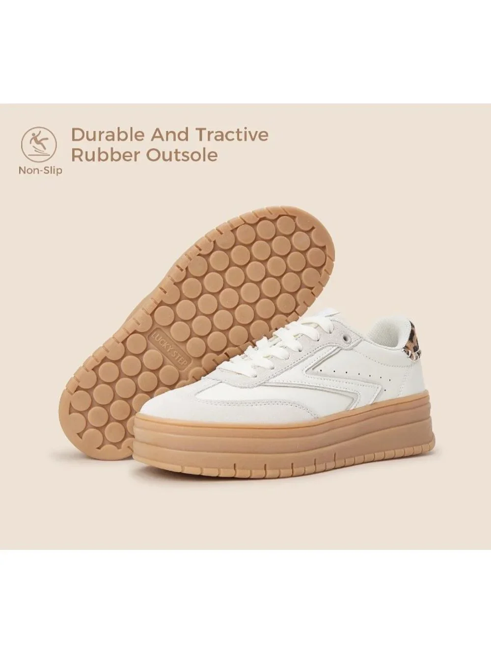 🆕Women's All White Platform Sneakers Gum Thick Sole Tennis Walking Shoes
